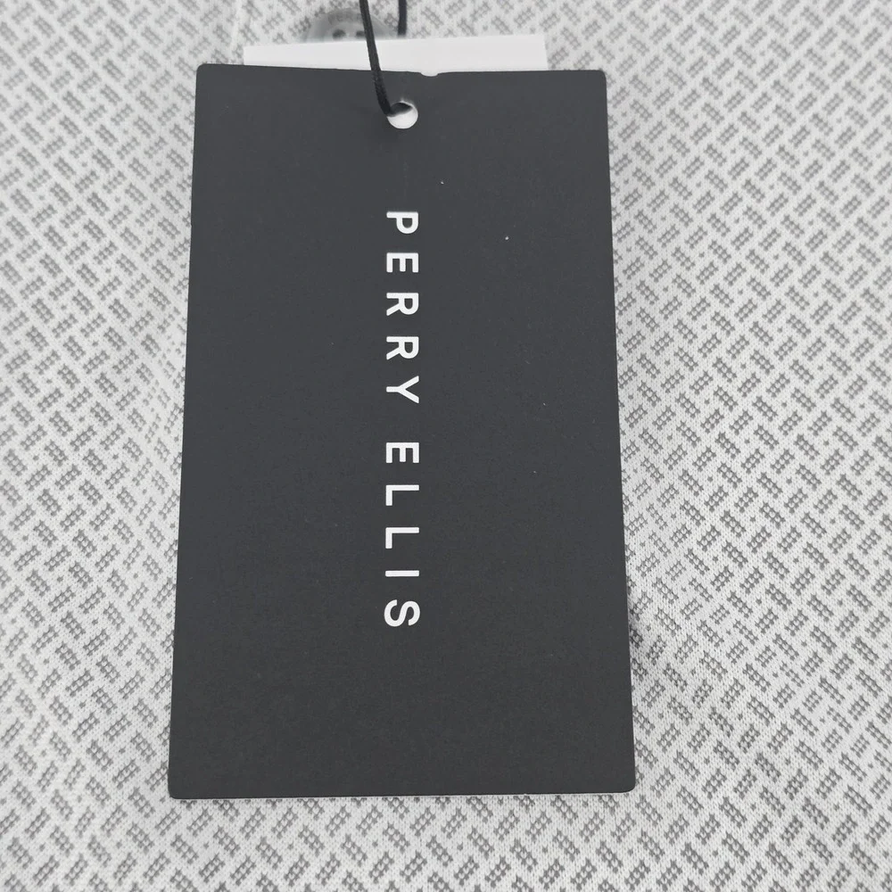 Perry Ellis Polo Shirt Mens Small Grey Geometric Microprint Short Sleeve NWT